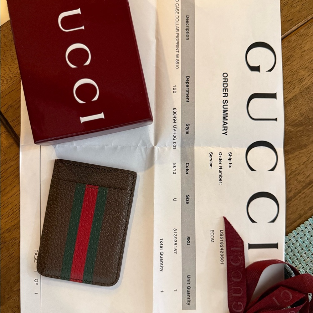 Gucci Brown Card Holder with Signature Stripes